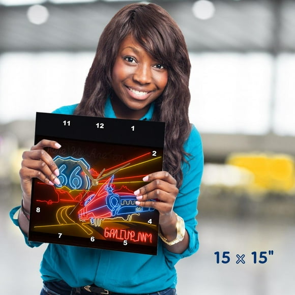 3dRose, Route 66 Neon sign - Gallup Chamber of Commerce - US32 TDR0060 - Trish Drury, 15x15 Wall Clock
