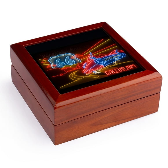 3dRose, Route 66 Neon sign - Gallup Chamber of Commerce - US32 TDR0060 - Trish Drury, Jewelry Box 5.5x5.5 inch with 4 inch tile