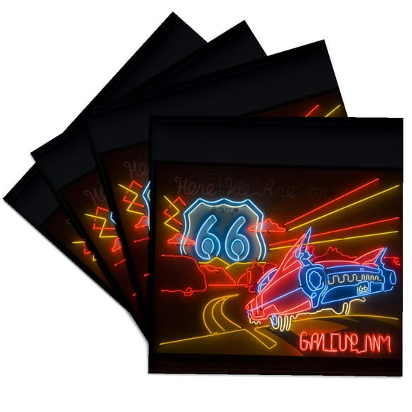 3dRose, Route 66 Neon sign - Gallup Chamber of Commerce - US32 TDR0060 - Trish Drury, Set of 4 Ceramic Tile Coasters