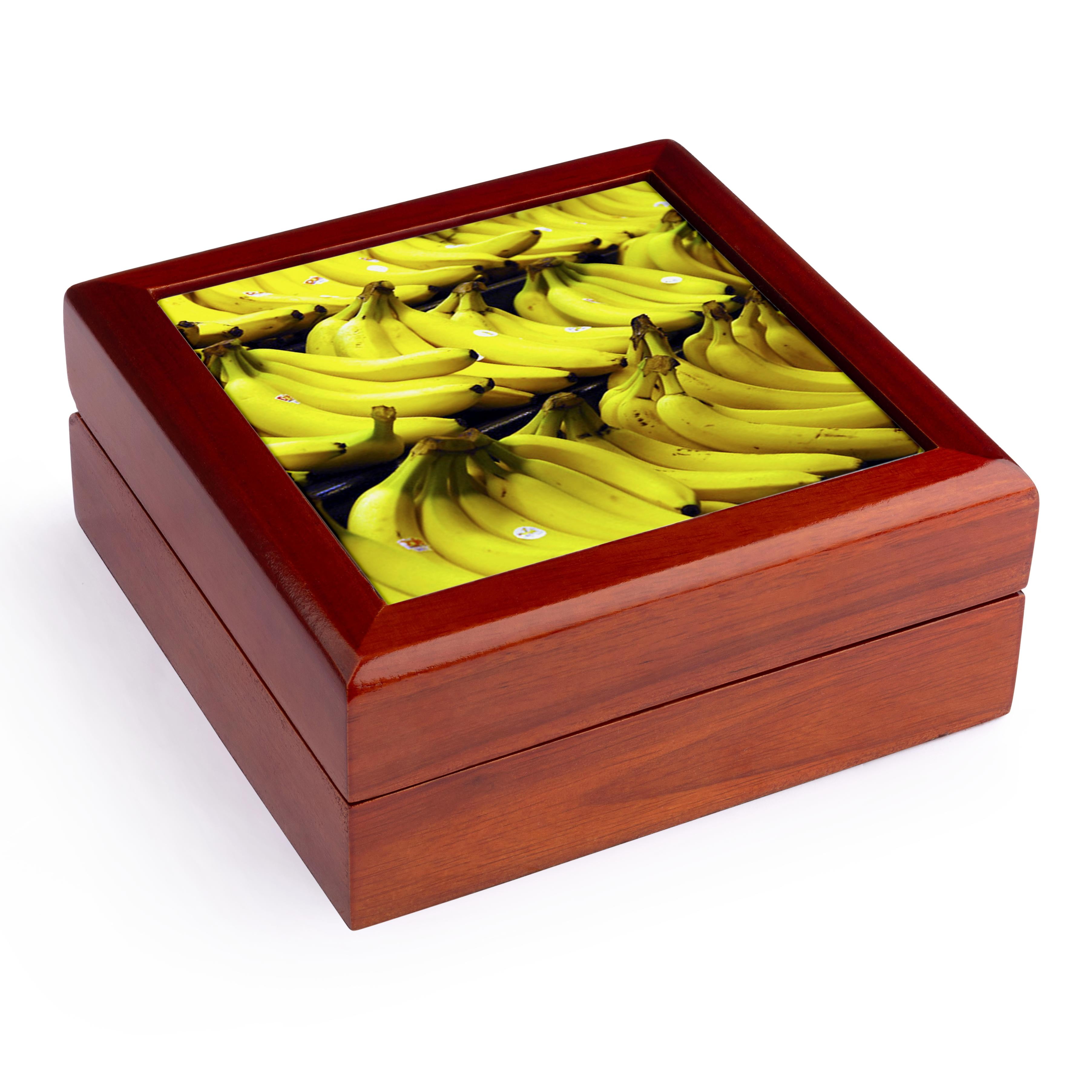 3dRose, Rows of Yellow Bananas, Jewelry Box 5.5x5.5 inch with 4 inch tile