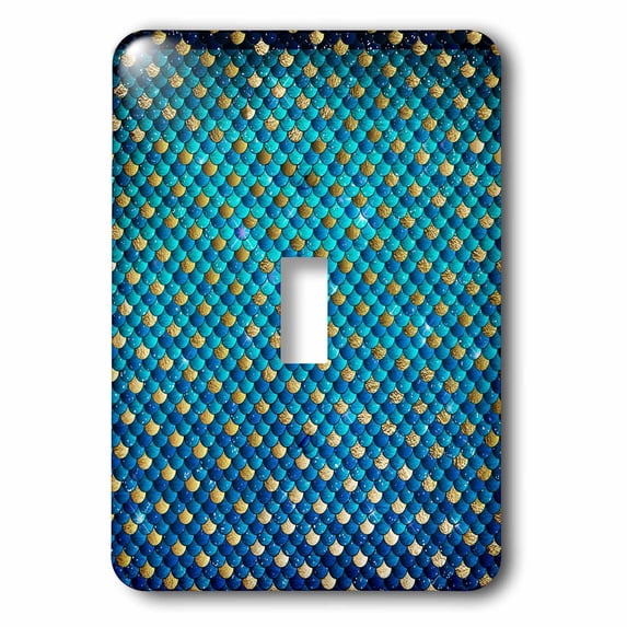 3dRose, Royal Blue and Faux Gold Mermaid Scallops Pattern, single toggle switch