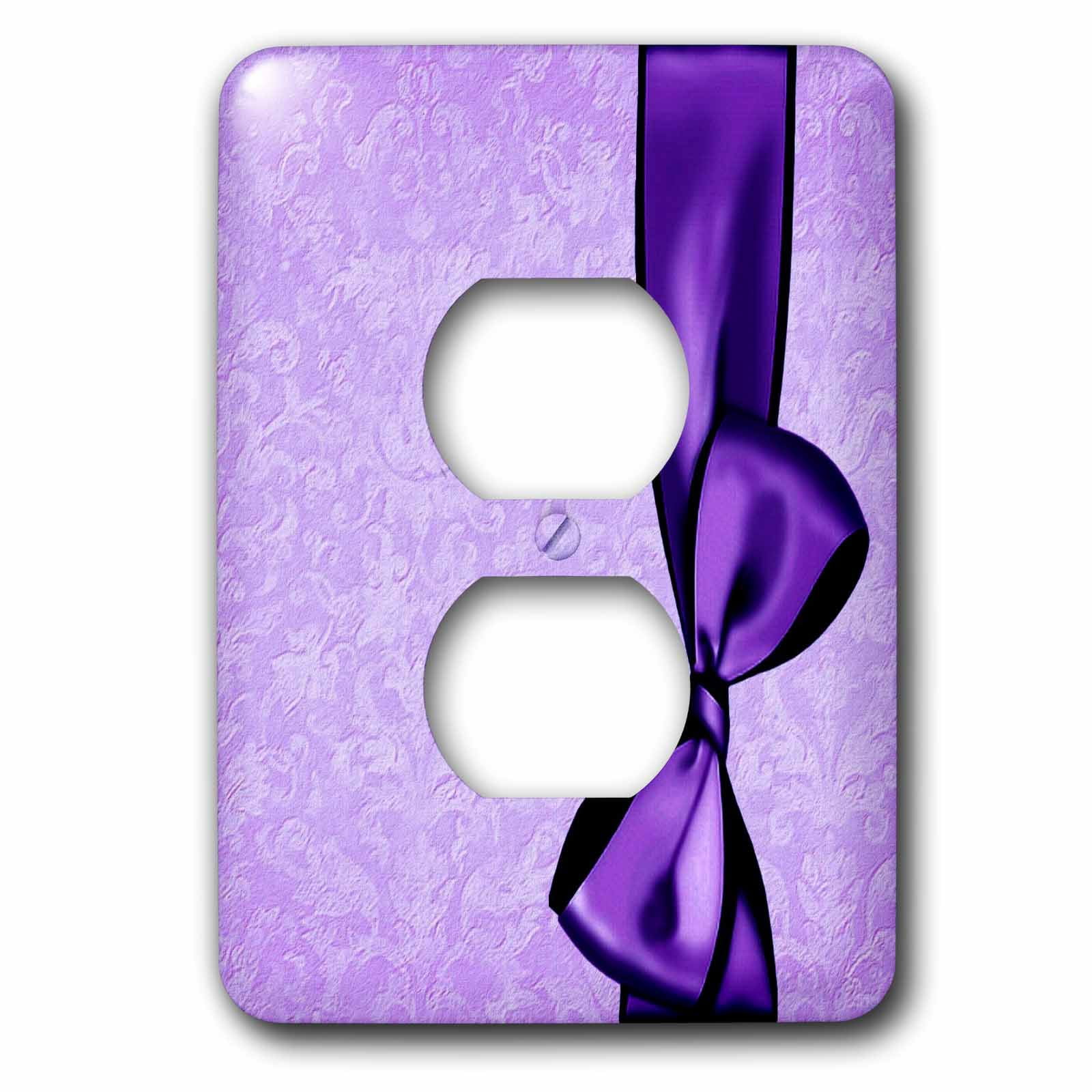 3dRose, Royal purple faux satin bow on lavender grunge damask background, 2 plug outlet cover