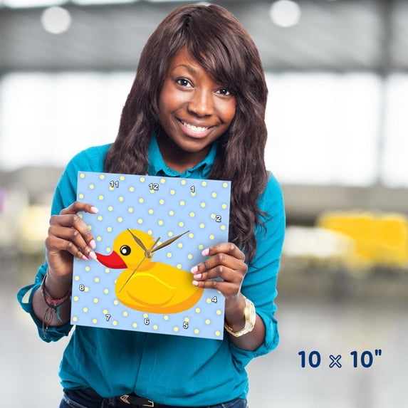3dRose, Rubber Ducky - Light Blue Polka Dots - Art for Children, 10x10 Wall Clock