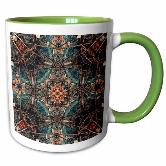 3drose, Ruby Decorative Gift Mandala, 11oz Two-tone Green Mug