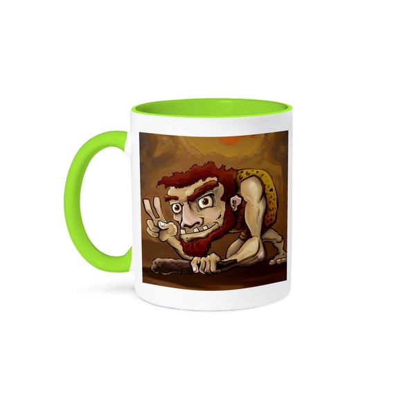 3dRose, Rugged caveman giving the peace sign, 15oz Two-Tone Green Mug