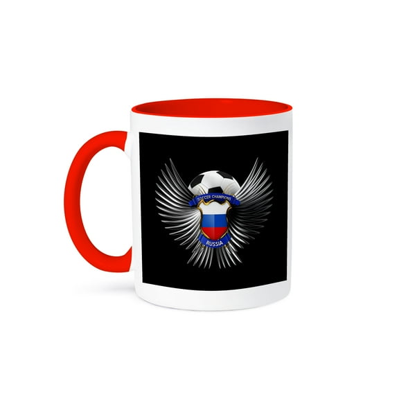 3dRose, Russia soccer ball with crest team football Russian, 11oz Two-Tone Red Mug