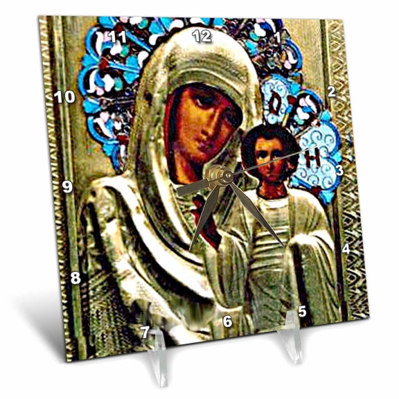 3dRose, Russian Icon of the Blessed Mary, 6x6 Desk Clock