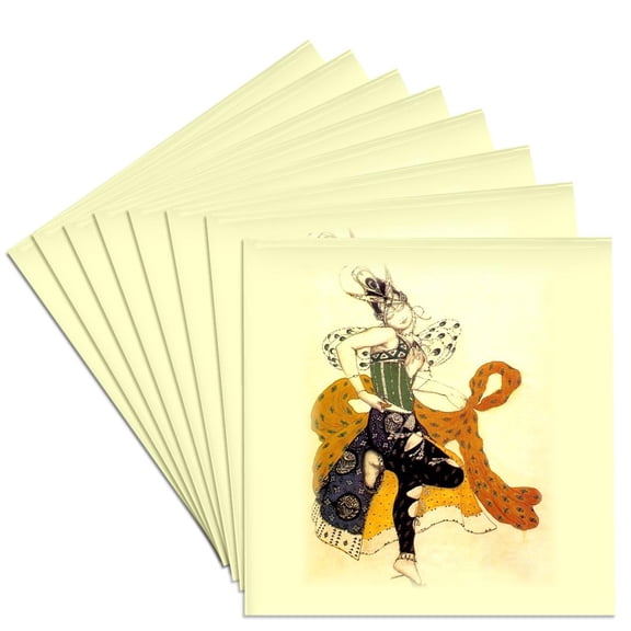 3dRose, Russian Painter Bakst Art Deco Costume Design.jpg, Set of 8 Ceramic Tile Coasters