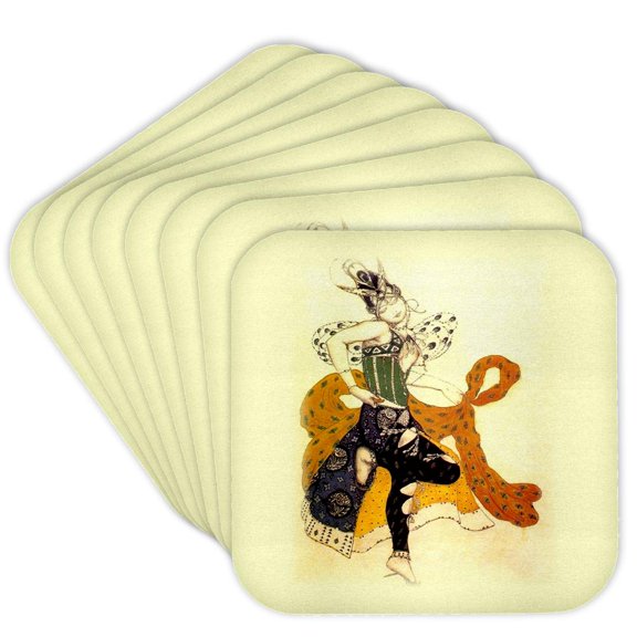 3dRose, Russian Painter Bakst Art Deco Costume Design.jpg, Set of 8 Coasters - Soft