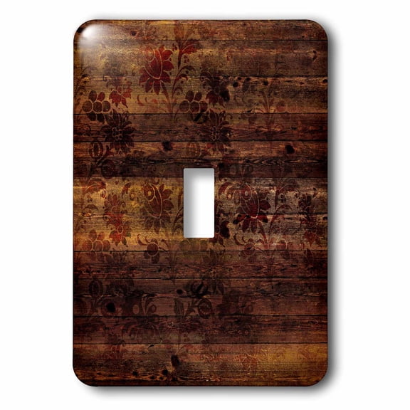 3dRose, Rustic Art Deco Floral On Faux Printed Brown Wood, single toggle switch