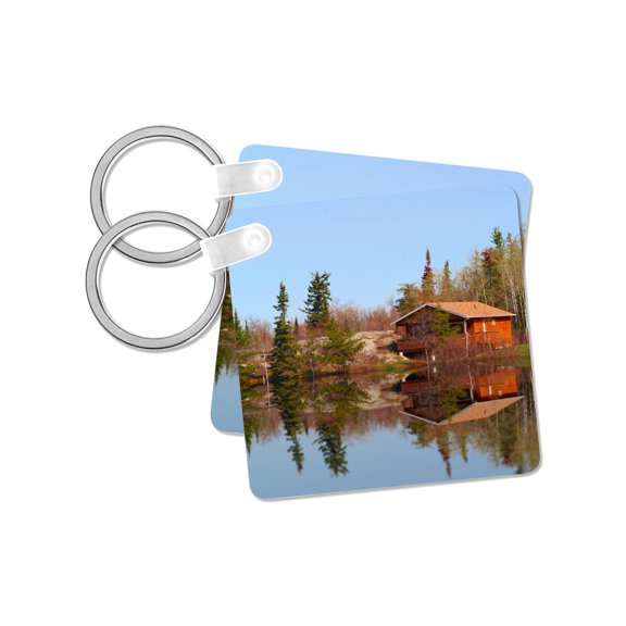 3dRose, Rustic Cabin Reflections, set of 2 Key Chains