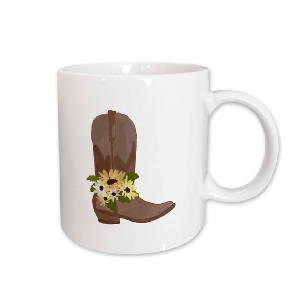 3drose, Rustic Watercolor Cowboy Boot Yellow Daisies, 11oz Mug