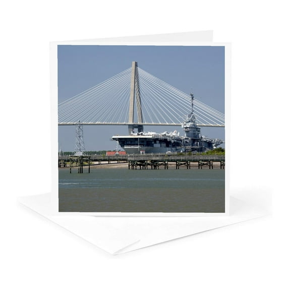 3dRose, SC, Ravenel Bridge Yorktown aircraft carrier - US41 CMI0057 - Cindy Miller Hopkins, 1 Greeting Card with envelope