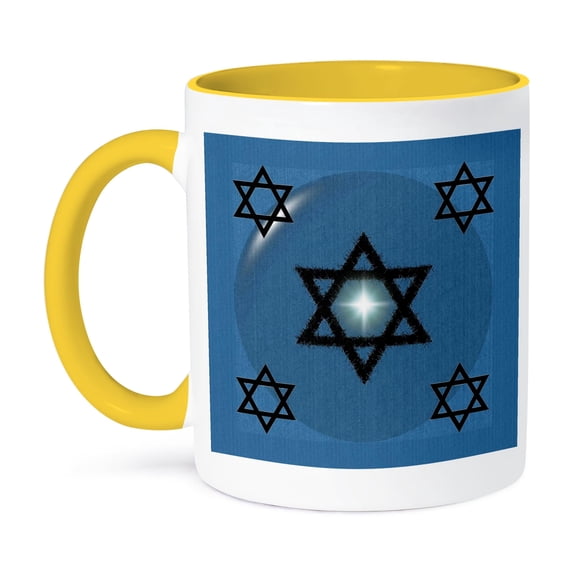 Star Of David - Blue, 11oz Two-Tone Yellow Mug