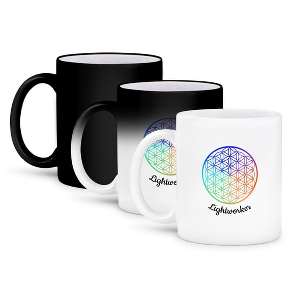 3dRose, Sacred Geometry Universal Pattern Symbol Lightworker, 11oz Magic Transforming Mug