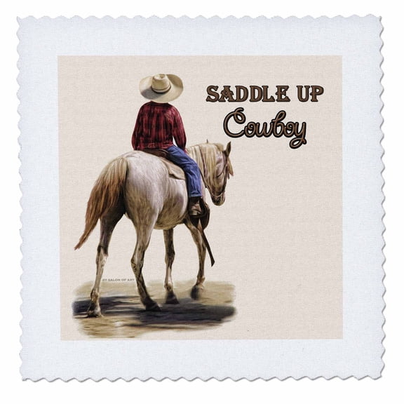 3dRose, Saddle Up Cowboy Western Theme Painting, 12x12 inch quilt square