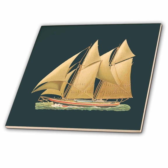 3dRose, Sailboat on the Water with Tan Sails Raised in the Wind, 4 Inch Ceramic Tile