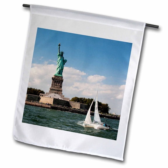 3dRose, Sailboat sailing by Lady Liberty, 12 x 18 inch Garden Flag