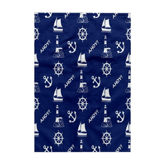 3dRose, Sailing White on Navy Blue Illustrative Pattern, 15x22 Hand Towel