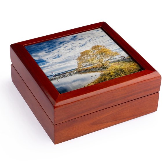 3dRose, Saint Ignace Lighthouse in Autumn, Jewelry Box 5.5x5.5 inch with 4 inch tile