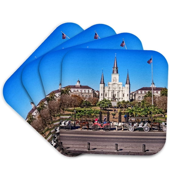3dRose, Saint Louis Cathedral in New Orleans French Quarter, Set of 4 Coasters - Soft