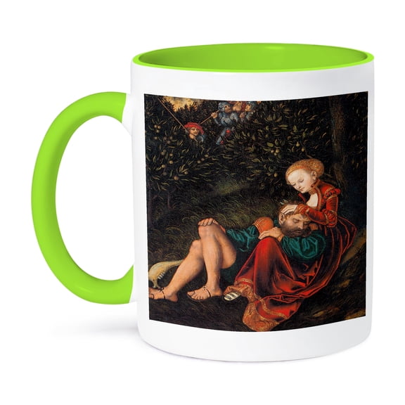 3dRose, Samson and Delilah by Lucas Cranach the Elder, 11oz Two-Tone Green Mug