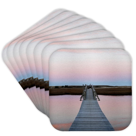 3dRose, Sandwich Boardwalk, Cape Cod, Massachusetts, USA, Set of 8 Coasters - Soft