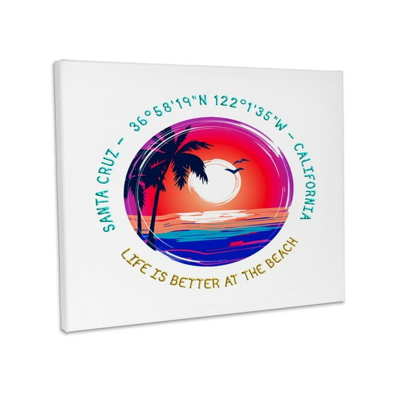 3dRose, Santa Cruz, California. Life is better at the beach travel gift, Museum Grade Canvas Wrap 10x8
