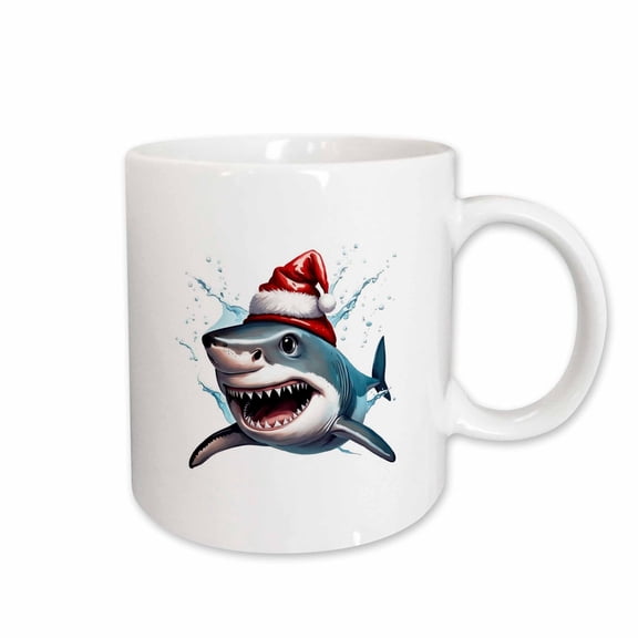 3drose, Santa Jaws Christmas Shark Cartoon Art, 15oz Mug