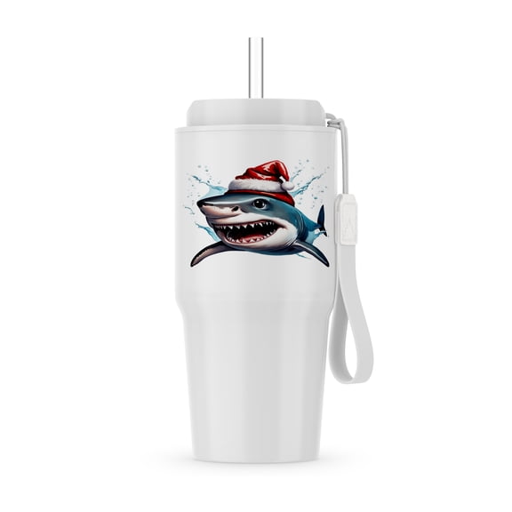 Santa Jaws Christmas Shark Cartoon Art, 20oz Tumbler