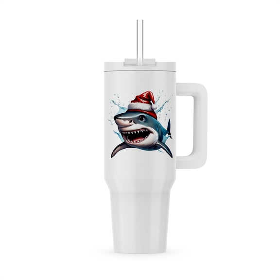 Santa Jaws Christmas Shark Cartoon Art, 40oz Tumbler