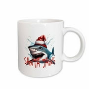 3drose, Santa Jaws Pun Quote Christmas Shark Cartoon Art, 11oz Mug