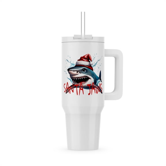 Santa Jaws Pun Quote Christmas Shark Cartoon Art, 30oz Tumbler