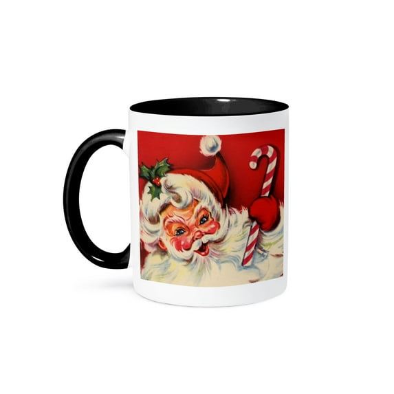 3dRose, Santa and the Candy Cane, 11oz Two-Tone Black Mug