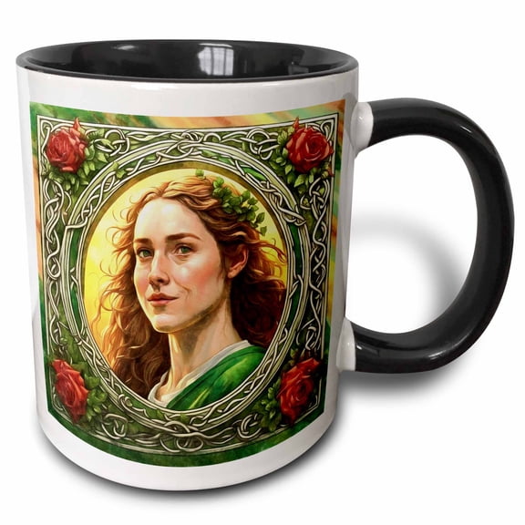 3drose, Santes Dwynwen the Patron Saint of Lovers, 11oz Two-tone Black Mug