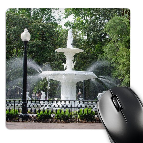 3dRose, Savannah, Georgia, Famous white fountain in Forsyth Park in downtown., MousePad