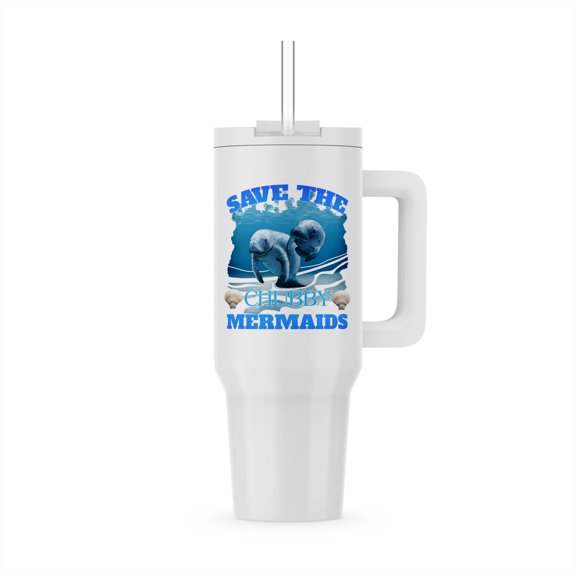 3dRose, Save the chubby mermaids also known as the manatees, gentle giants., 40oz Tumbler