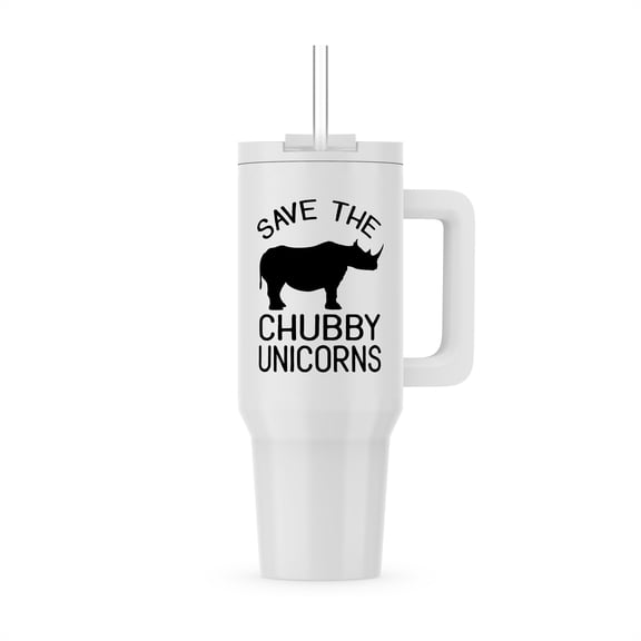 Save The Chubby Unicorns With Rhino. Black On White Background., 30oz Tumbler