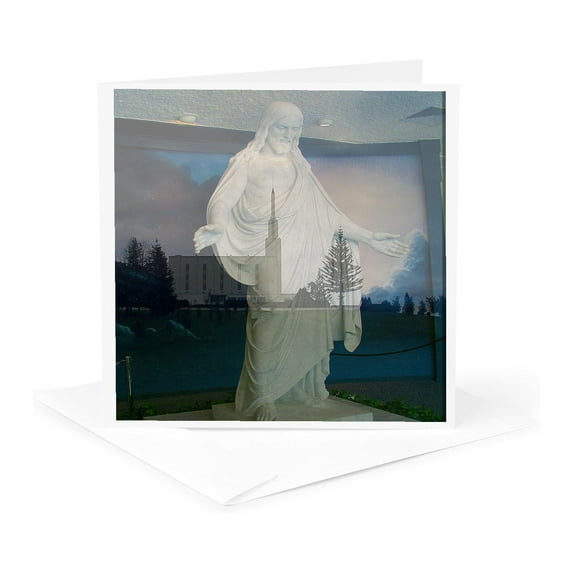 3dRose, Savior, Jesus Christ Holding Out His Arms to Anyone Who Wants to Be Like Him in a Double Exposure, 1 Greeting Card with envelope