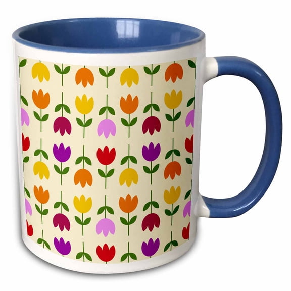 3drose, Scandinavian Style up and down Flower Pattern, 15oz Two-tone Blue Mug