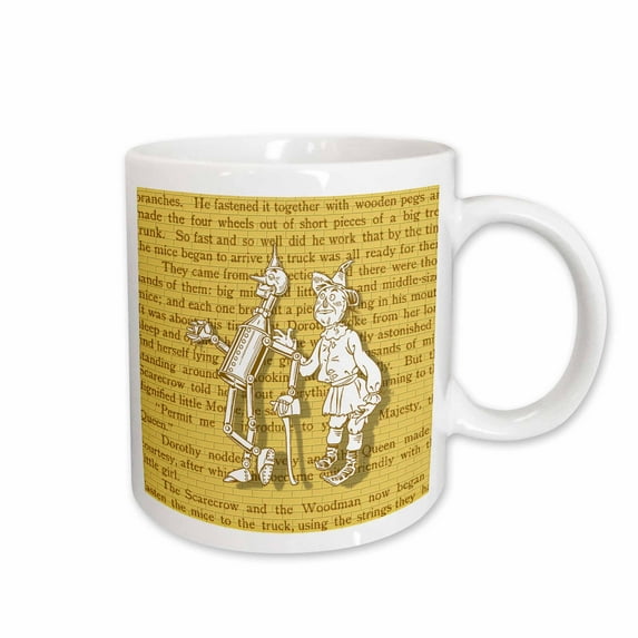 3drose, Scarecrow and Tin Woodman Over Yellow Brick Road Pattern and Book Text, 11oz Mug