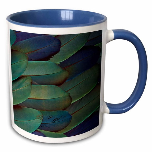 3drose, Scarlet and Blue Gold Macaw Wing Feathers, 11oz Two-tone Blue Mug