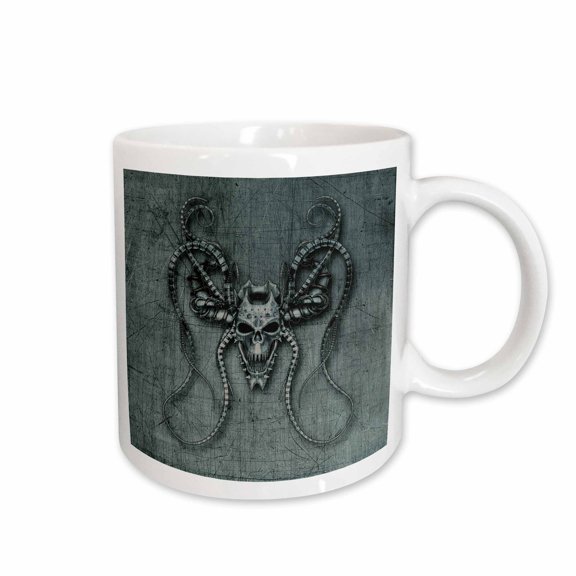 3drose, Scary Creature Grunge Style Grey, 11oz Mug