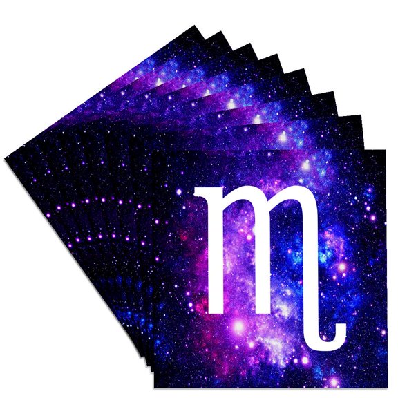 3dRose, Scorpio star sign on purple space background - zodiac horoscope symbol, Set of 8 Ceramic Tile Coasters