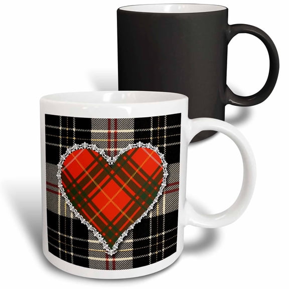 3drose, Scottish Plaid Tartan Heart with White Edging, 11oz Magic Transforming Mug