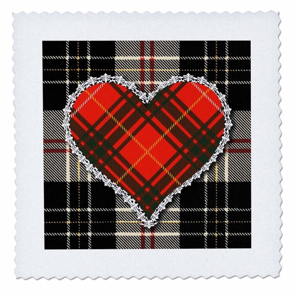 3dRose, Scottish Plaid Tartan Heart with White Edging, 6x6 inch quilt square