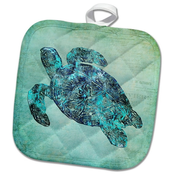3dRose, Sea turtle mixed media illustration, 8x8 Potholder