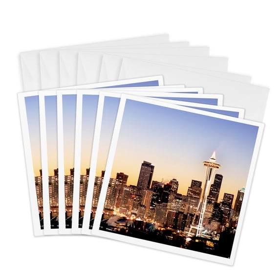 3drose, Seattle Skyline, Christmas Holiday - Us48 Rdu0063 - Richard Duval, 6 Greeting Cards with Envelopes