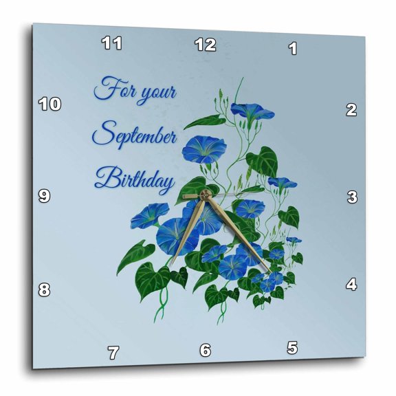 3drose, September Birthday Morning Glory Asters Botanical Greeting Card, 10x10 Wall Clock