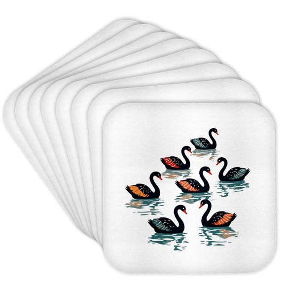 3drose, Seven Swans a Swimming Minimalist Cut-out Stencil-style Design, Set of 8 Coasters - Soft